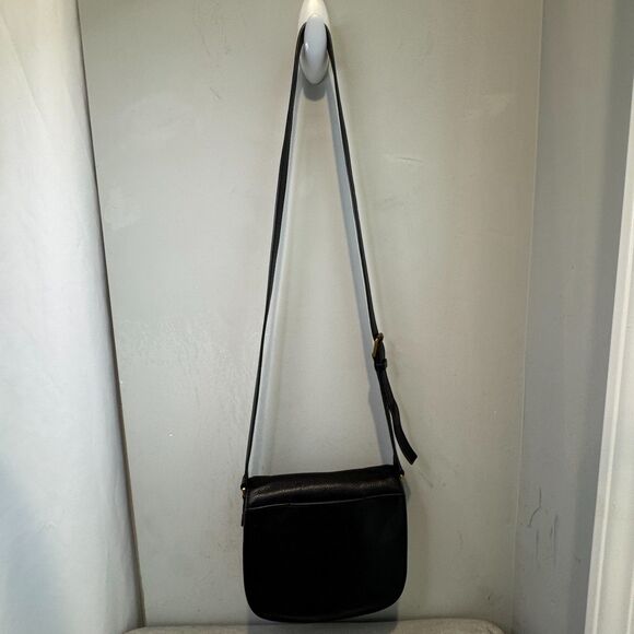 VTG Fossil Black Pebble Leather Crossbody Bag – Emi Saddle, Gold Key - Picture 9 of 13